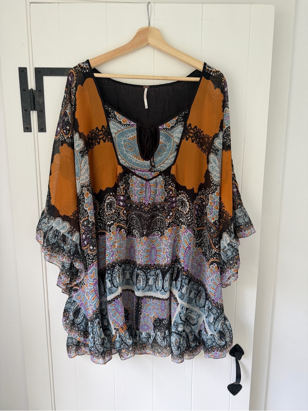 Free People Marla Dreams Orange Butterfly Cape Dress Paisley Tunic Women’s Small